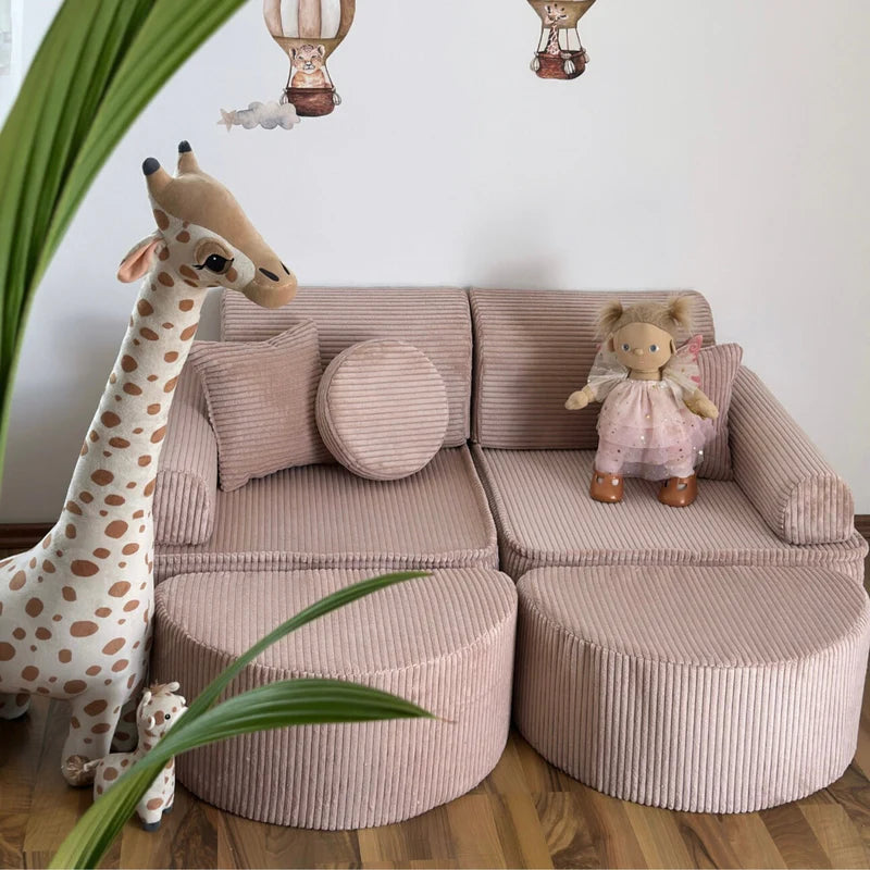 Canapé de jeu modulable Pocket 120cm en velours Corduroy à larges côtes Aesthetic | 12 Pièces