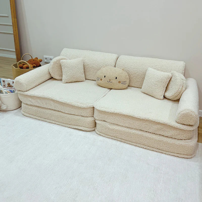 Canapé de jeu modulable Premium 160cm en peluche Bearly | 8 Pièces