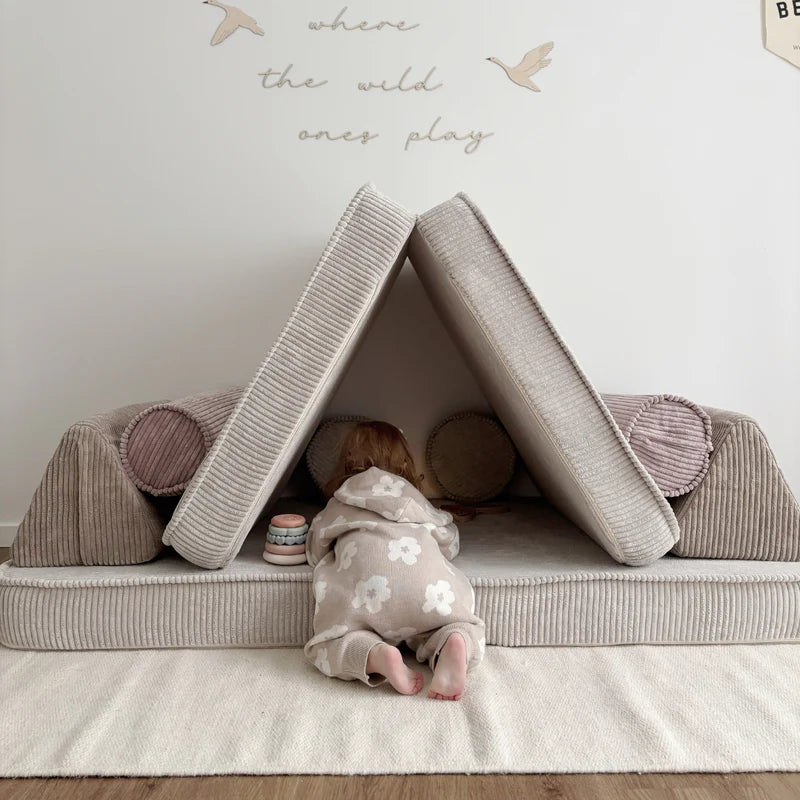 Canapé de jeu modulable Premium 160cm en velours Corduroy à larges côtes Aesthetic, Latte | 8 Pièces