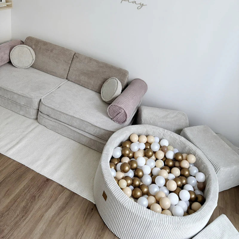 Canapé de jeu modulable Premium 160cm en velours Corduroy à larges côtes Aesthetic, Latte | 8 Pièces