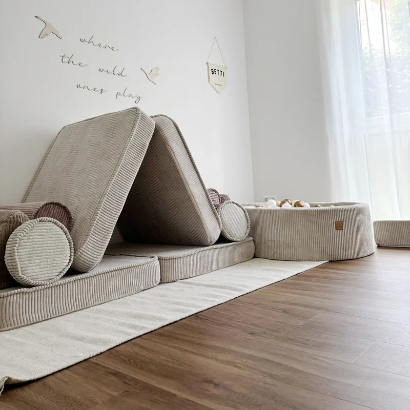 Canapé de jeu modulable Premium 160cm en velours Corduroy à larges côtes Aesthetic, Latte | 8 Pièces