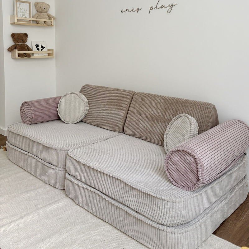 Canapé de jeu modulable Premium 160cm en velours Corduroy à larges côtes Aesthetic, Latte | 8 Pièces