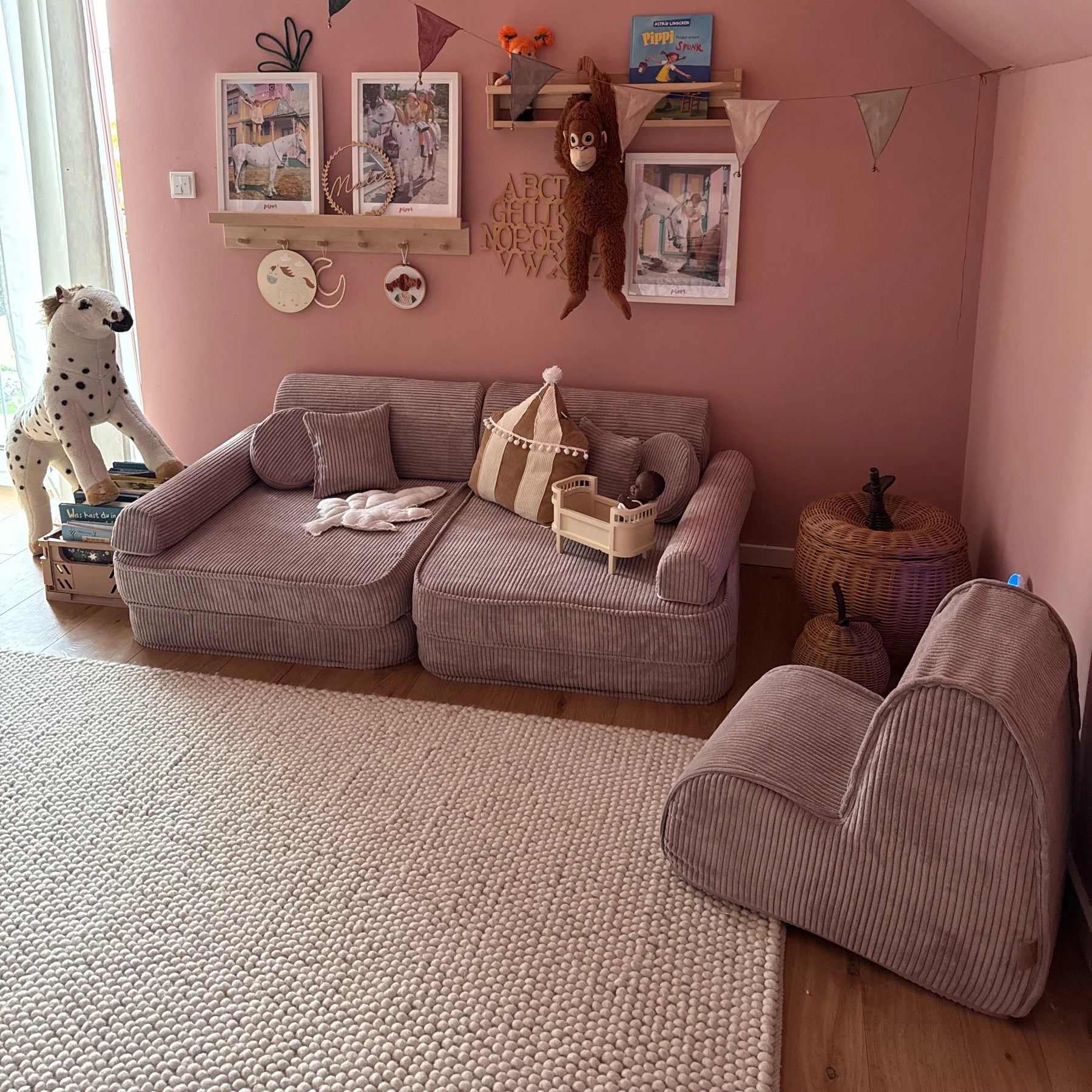 Canapé de jeu modulable Premium 160cm en velours Corduroy à larges côtes Aesthetic | 10 Pièces