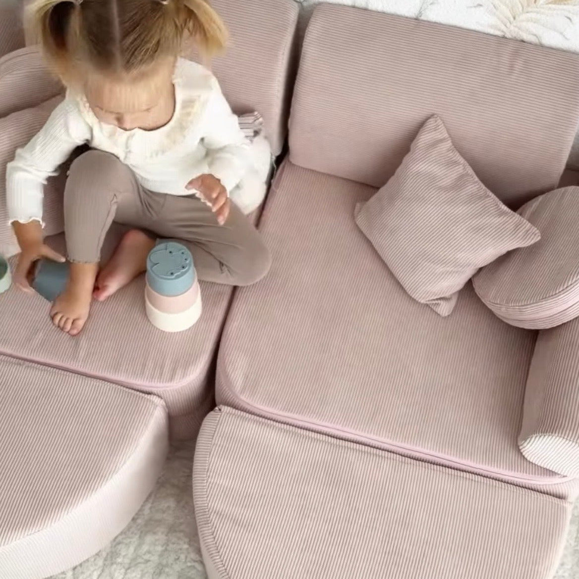 Canapé de jeu modulable Pocket 120cm en velours Corduroy à fines côtes Slimcord | 12 Pièces