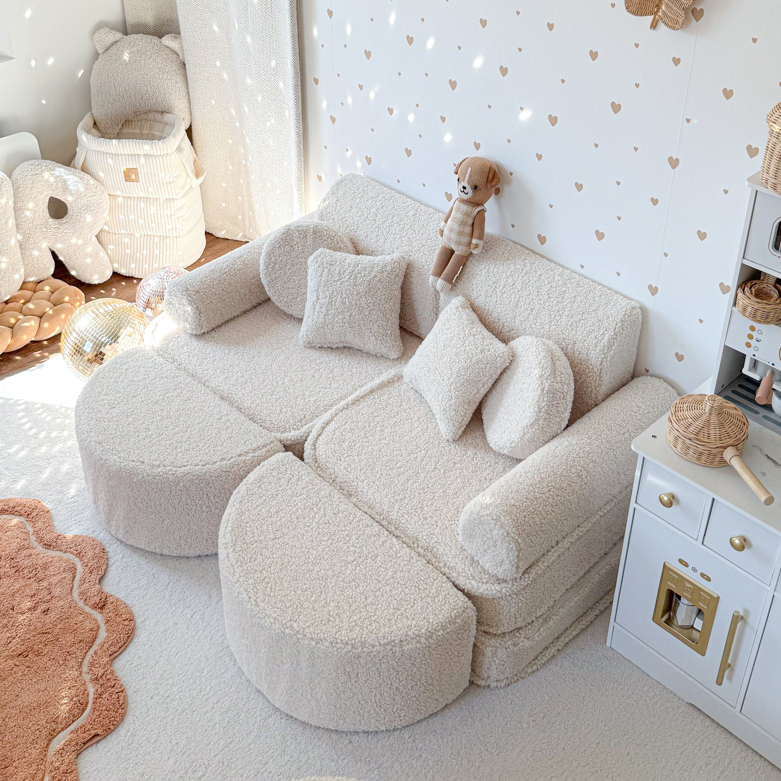 Canapé de jeu modulable Pocket 120cm en peluche Bearly | 12 Pièces