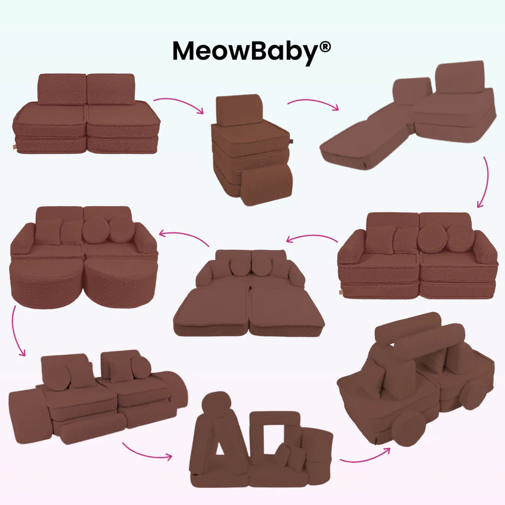 Canapé de jeu modulable Pocket 120cm en peluche Bearly | 12 Pièces