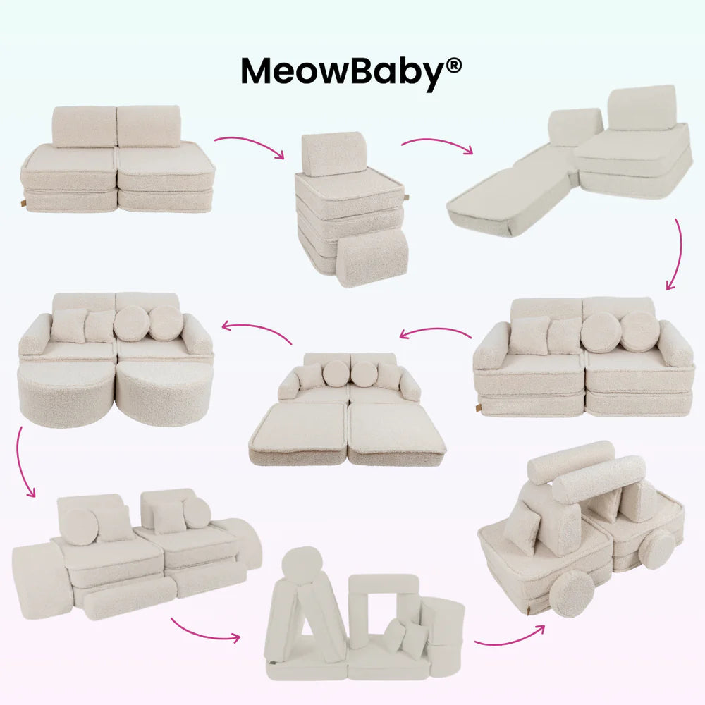 Canapé de jeu modulable Pocket 120cm en peluche Bearly | 12 Pièces