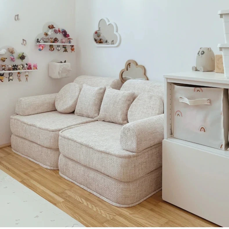 Canapé de jeu modulable Pocket 120cm en tweed Tangle | 10 Pièces