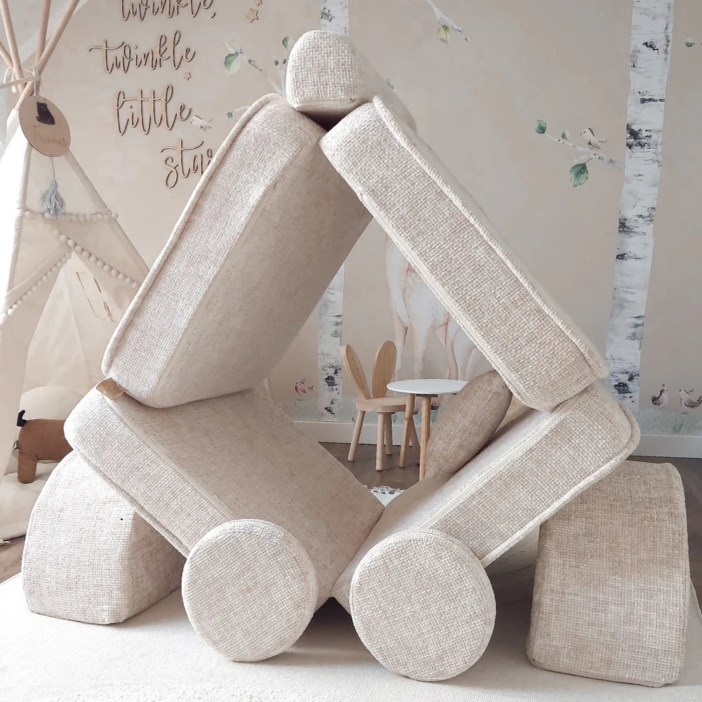 Canapé de jeu modulable Pocket 120cm en tweed Tangle | 12 Pièces