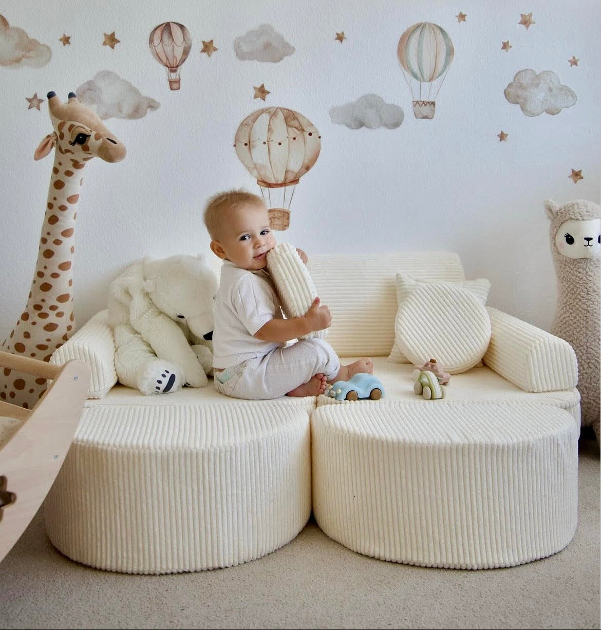 Canapé de jeu modulable Pocket 120cm en velours Corduroy à larges côtes Aesthetic | 12 Pièces