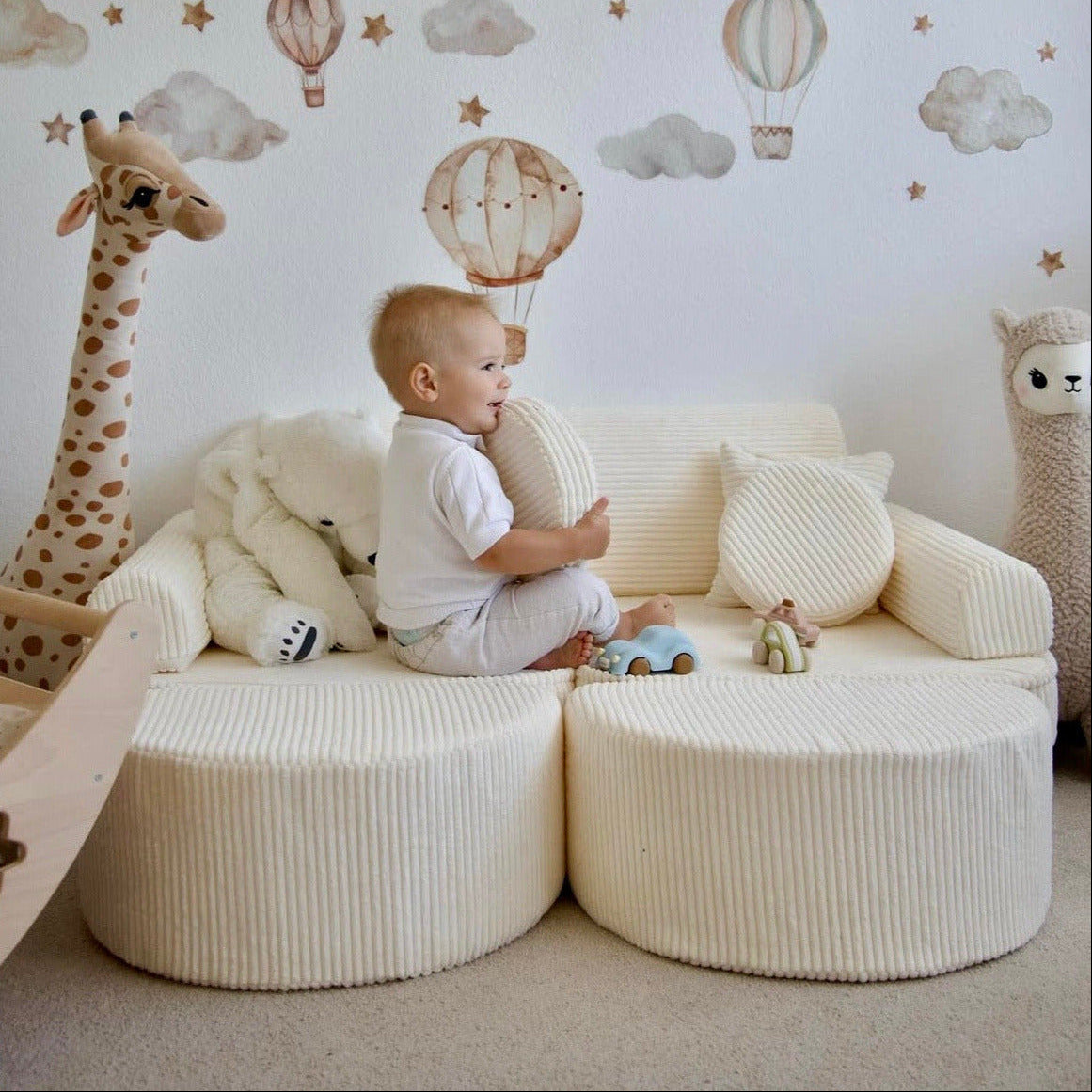 Canapé de jeu modulable Pocket 120cm en velours Corduroy à larges côtes Aesthetic | 12 Pièces