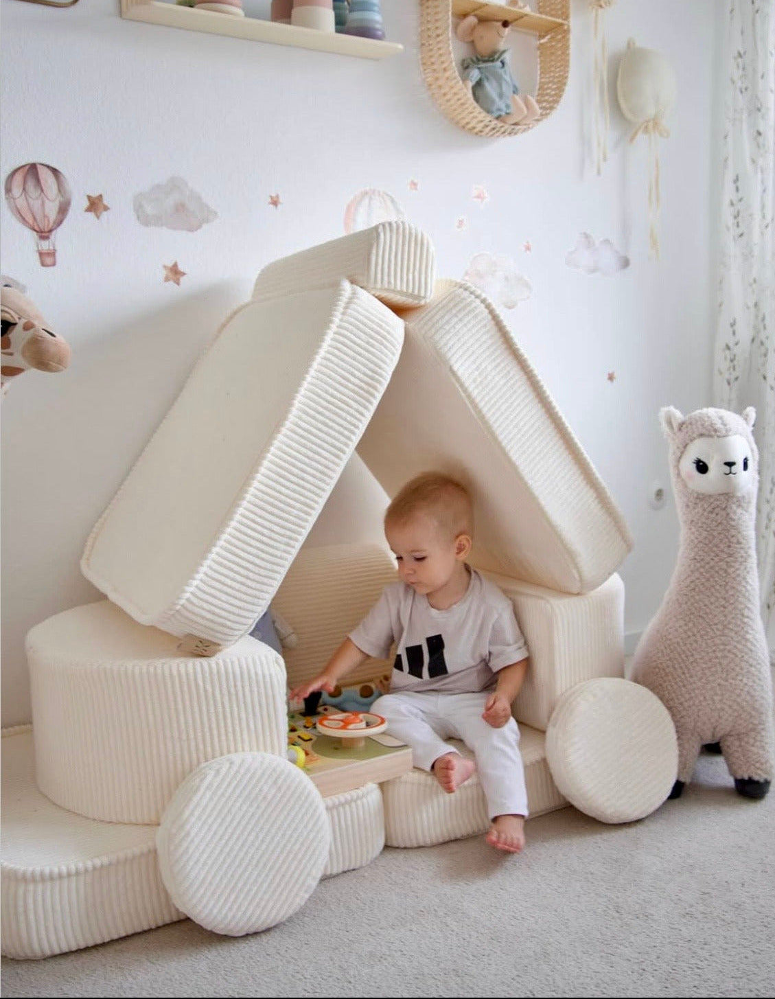 Canapé de jeu modulable Pocket 120cm en velours Corduroy à larges côtes Aesthetic | 12 Pièces