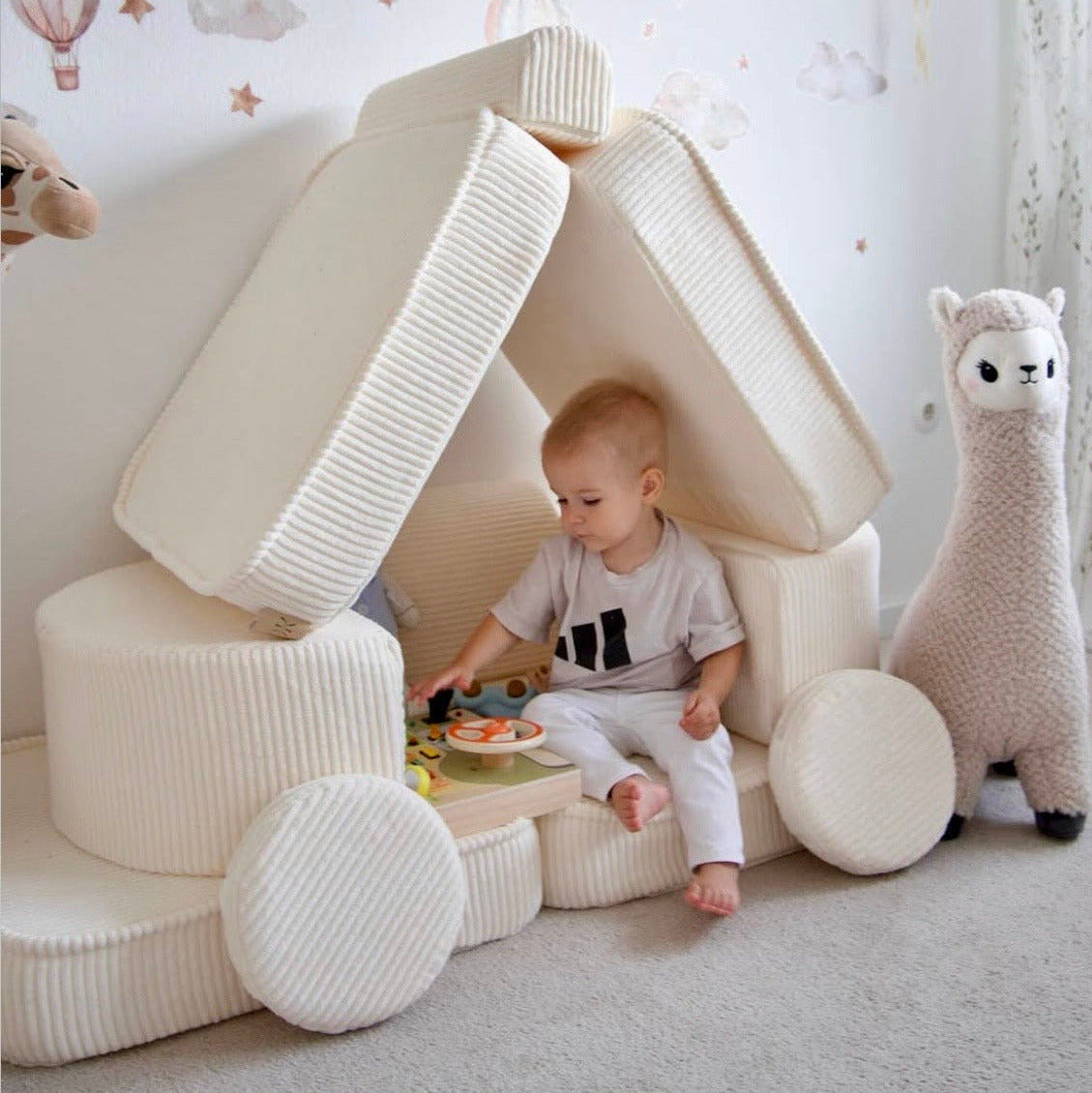 Canapé de jeu modulable Pocket 120cm en velours Corduroy à larges côtes Aesthetic | 12 Pièces