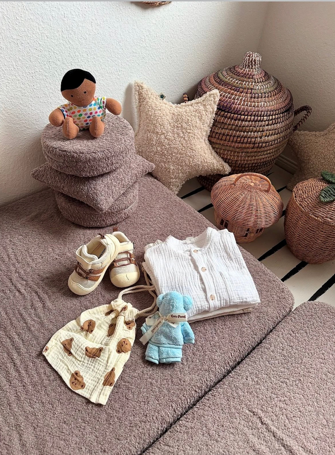 Canapé de jeu modulable Premium 160cm en tissu texturé bouclé | 10 Pièces