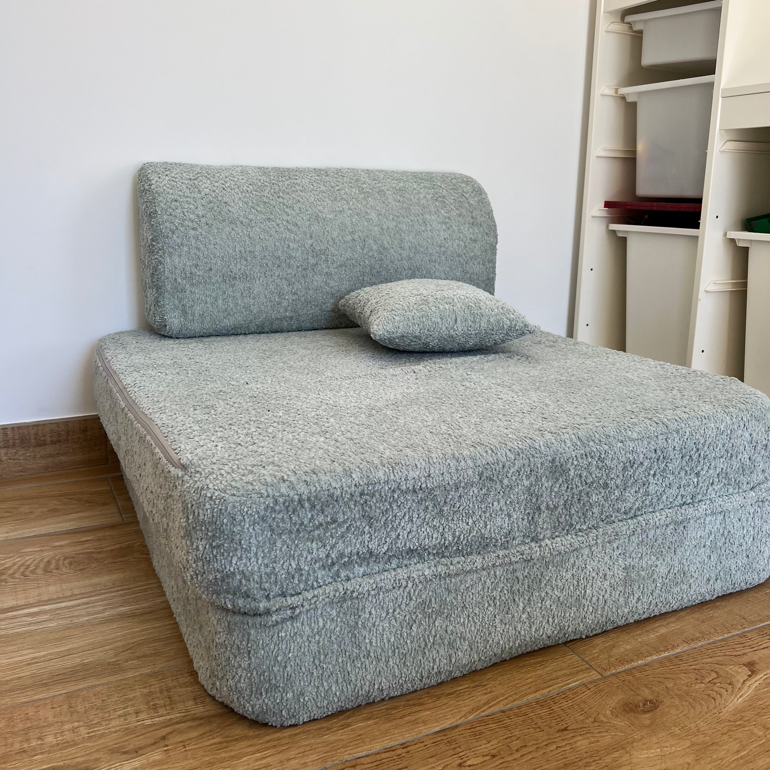 Piscine à balles ronde 90x30 cm en tissu texturé bouclé, 200 balles - Menthe | Balles au choix