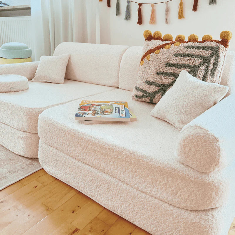Canapé de jeu modulable Premium 160cm en tissu texturé bouclé | 10 Pièces