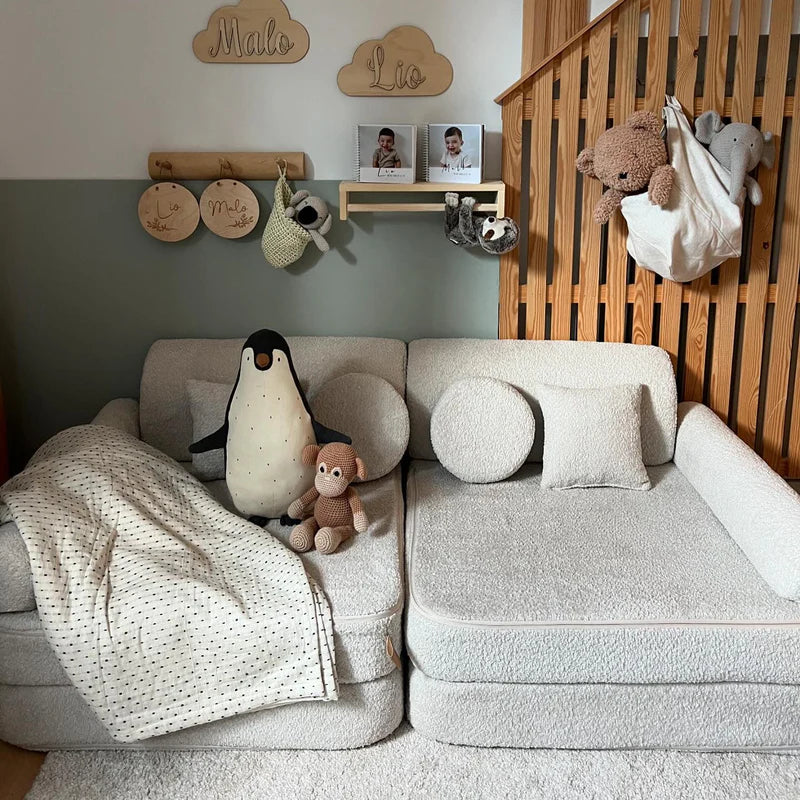 Canapé de jeu modulable Premium 160cm en tissu texturé bouclé | 10 Pièces