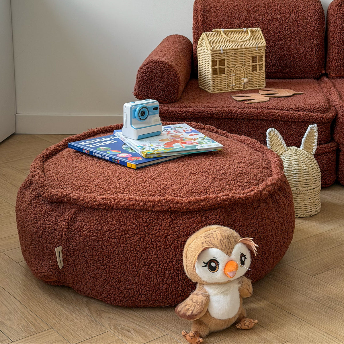 Coussin de sol rond en peluche Bearly