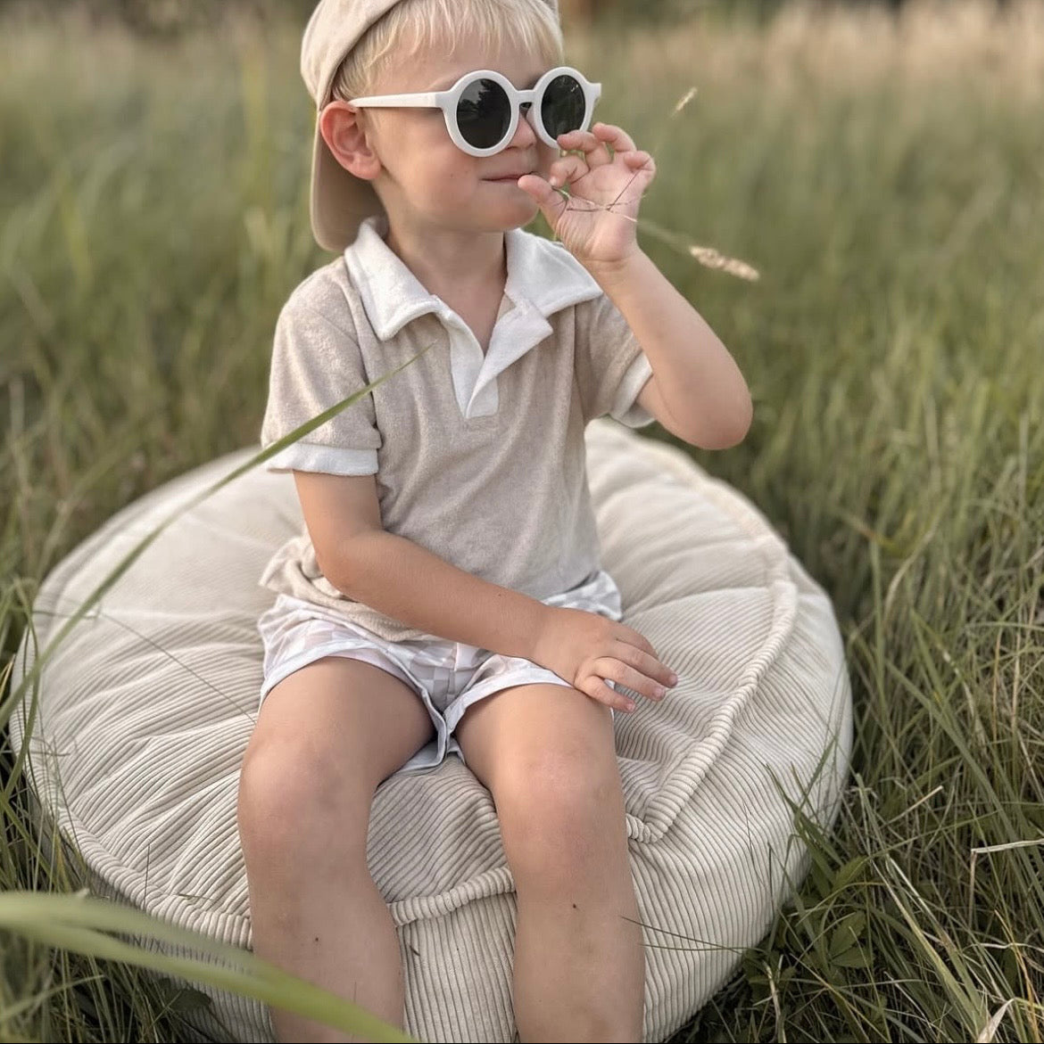 Coussin de sol rond en velours Corduroy à fines côtes Slimcord
