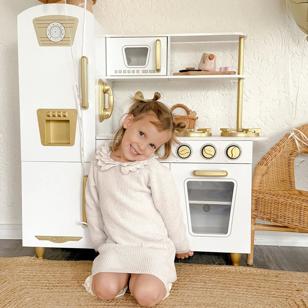 Cuisine en bois complète – Blanc/Or