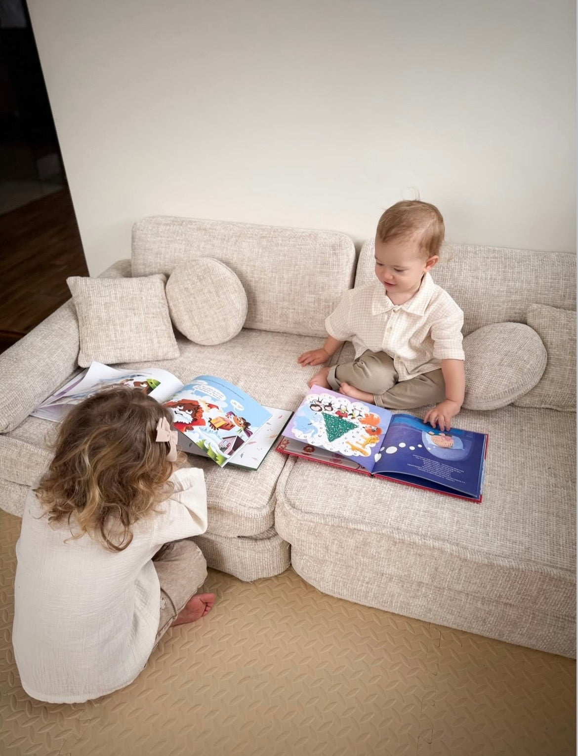 Canapé de jeu modulable Premium 160cm en tweed Tangle | 10 Pièces