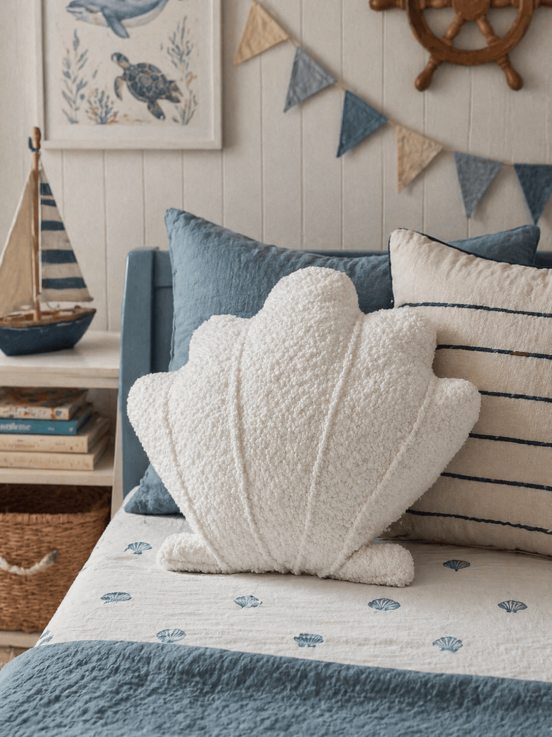 Grand coussin Coquillage en tissu texturé bouclé