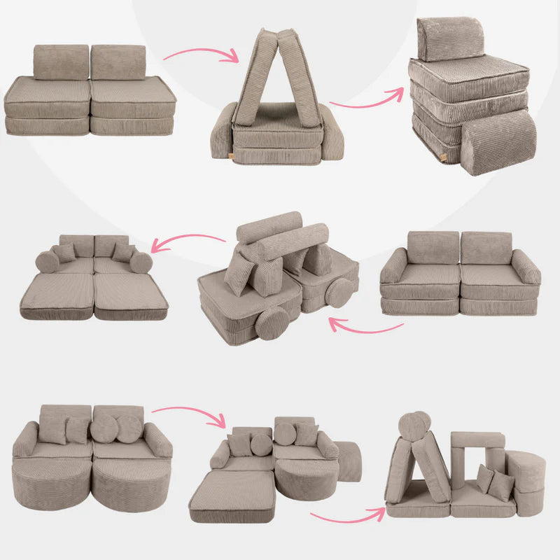 Canapé de jeu modulable Pocket 120cm en velours Corduroy à larges côtes Aesthetic | 12 Pièces