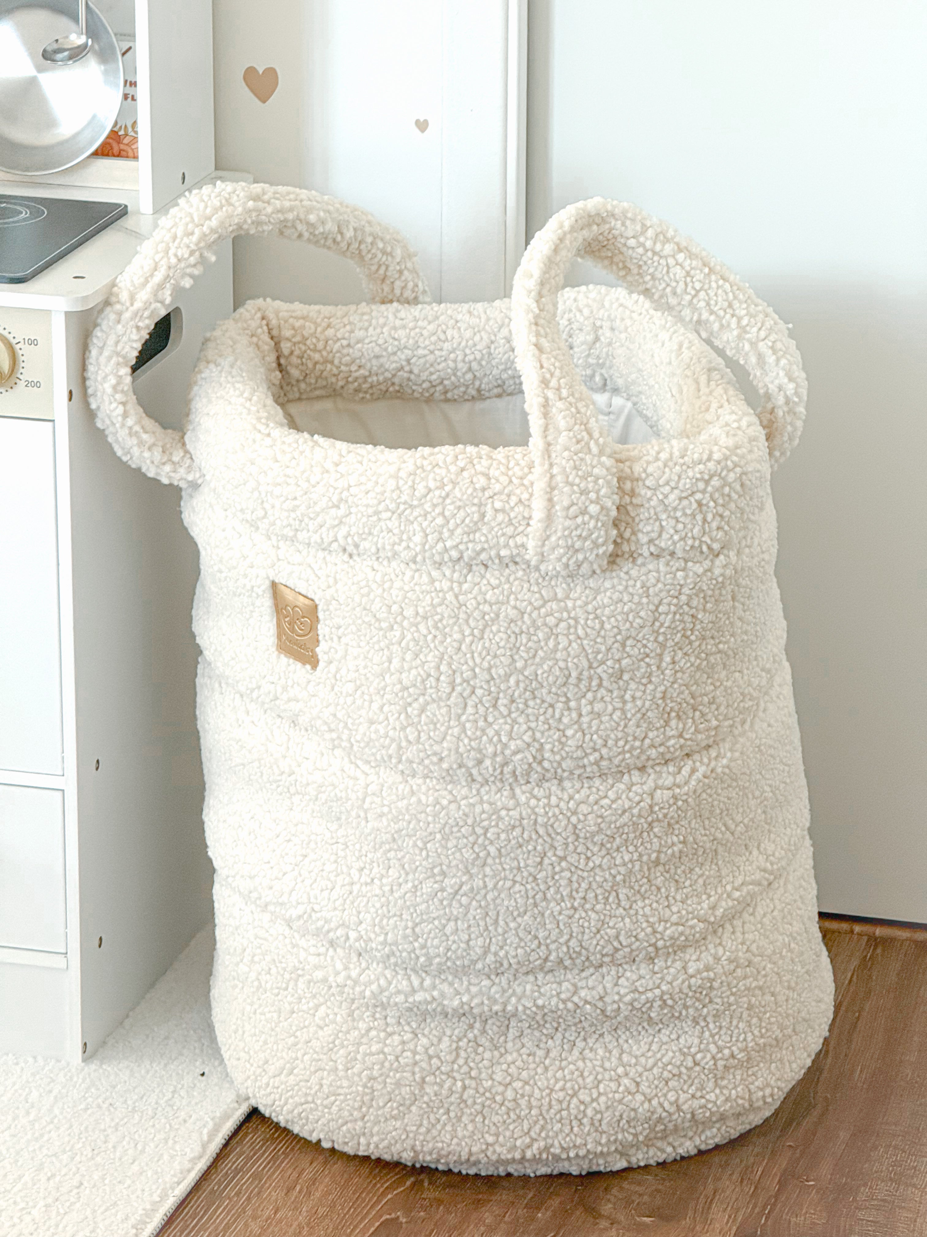 Panier de rangement en peluche Bearly Crème