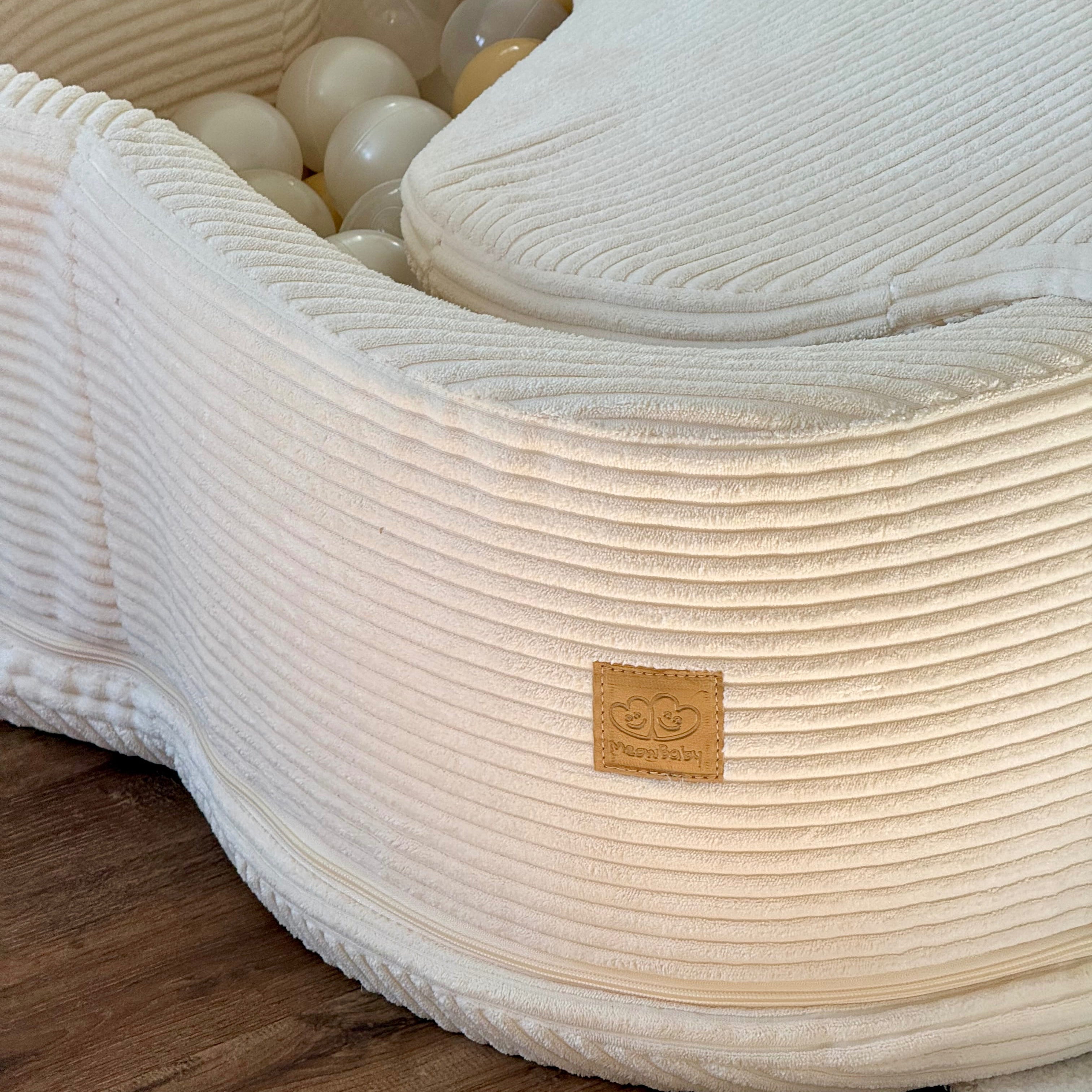 Piscine à balles Fleur 93x30 cm avec son tapis de jeu en velours Aesthetic, 200 balles – Taupe | Balles au choix