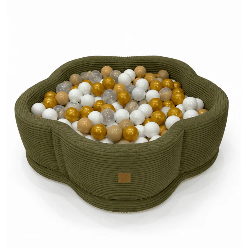 Piscine à balles Fleur 93x30 cm avec son tapis de jeu en velours Aesthetic, 200 balles – Kaki | Balles au choix