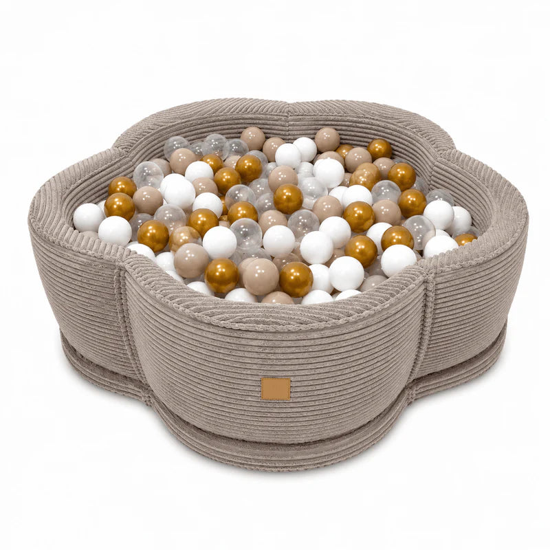 Piscine à balles Fleur 93x30 cm avec son tapis de jeu en velours Aesthetic, 200 balles – Taupe | Balles au choix