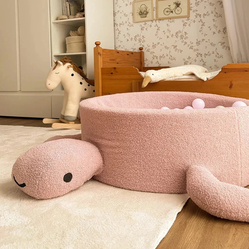 Piscine à balles Tortue 90x30 cm en bouclette moelleuse Câline, 200 balles - Rose clair | Balles au choix