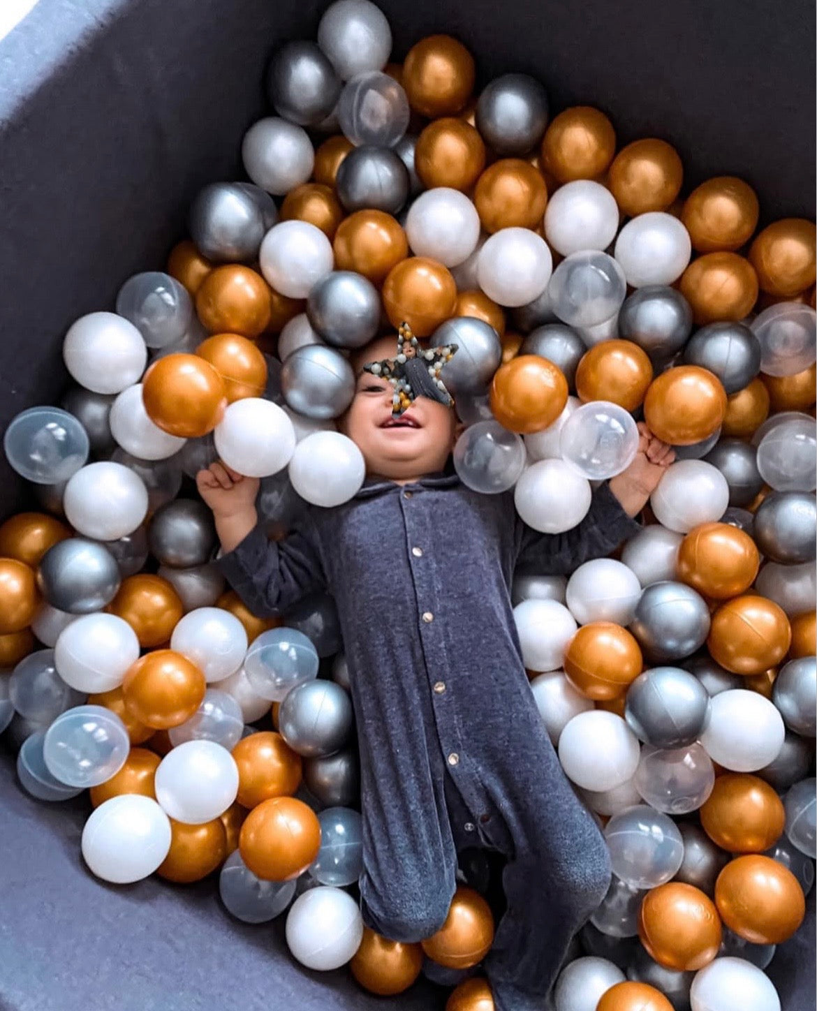 Piscine à balles carrée 90x90 cm en jersey, 300 balles - Gris | Balles au choix