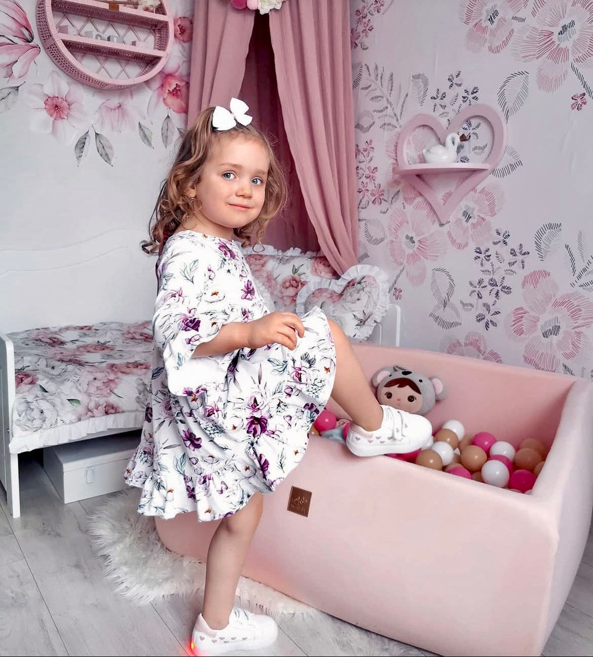 Piscine à balles carrée 90x90 cm en jersey, 300 balles - Rose | Balles au choix