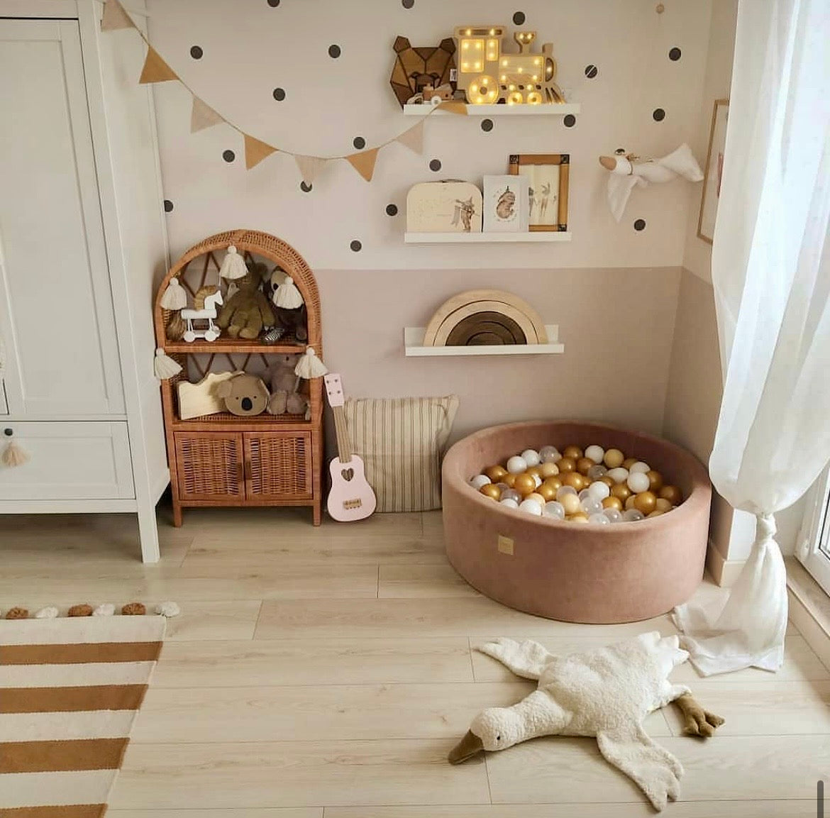 Piscine à balles ronde 90x30 cm en velours, 200 balles - Marron glacé | Balles au choix