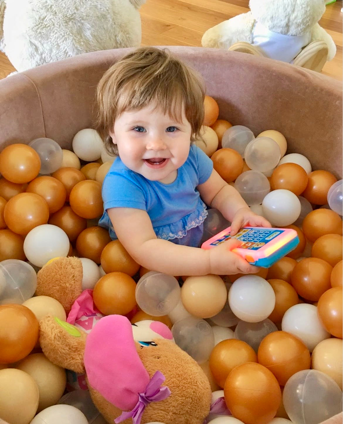 Piscine à balles ronde 90x40 cm en velours, 300 balles - Marron glacé | Balles au choix