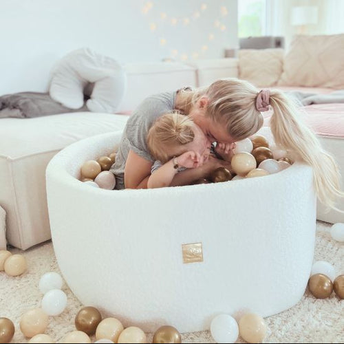 Piscine à balles ronde 90x40 cm en bouclette, 300 balles - Blanc | Balles au choix