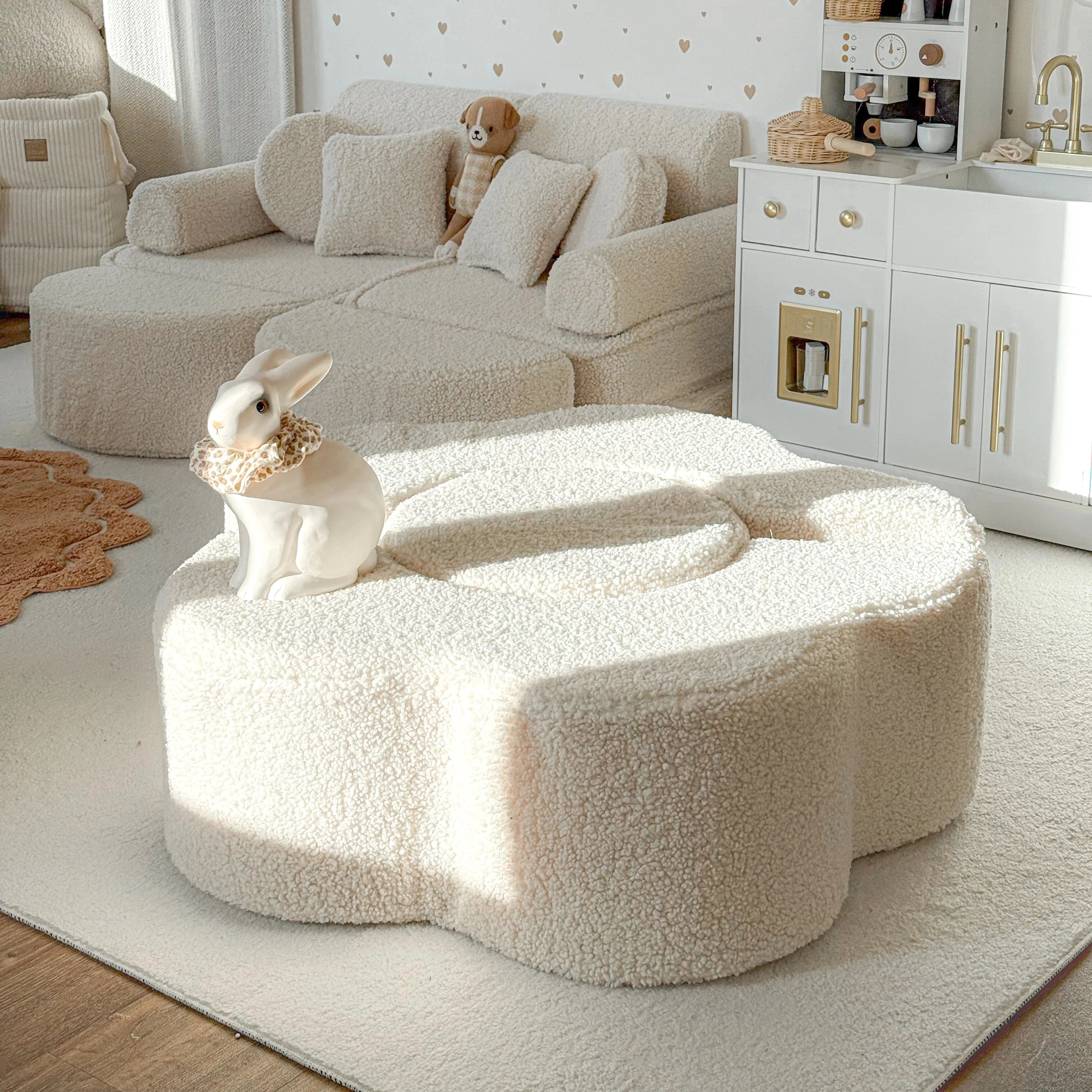 Pouf de motricté modulable Fleur en peluche Bearly | 3 pièces