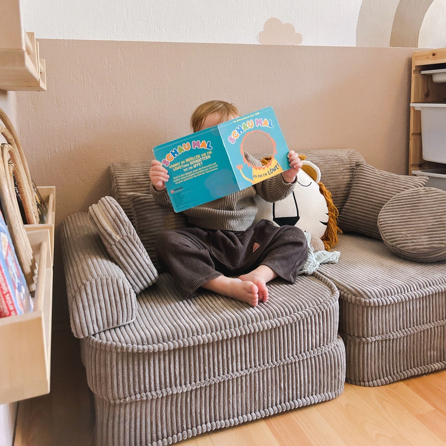 Canapé de jeu modulable Pocket 120cm en velours Corduroy à larges côtes Aesthetic | 10 Pièces