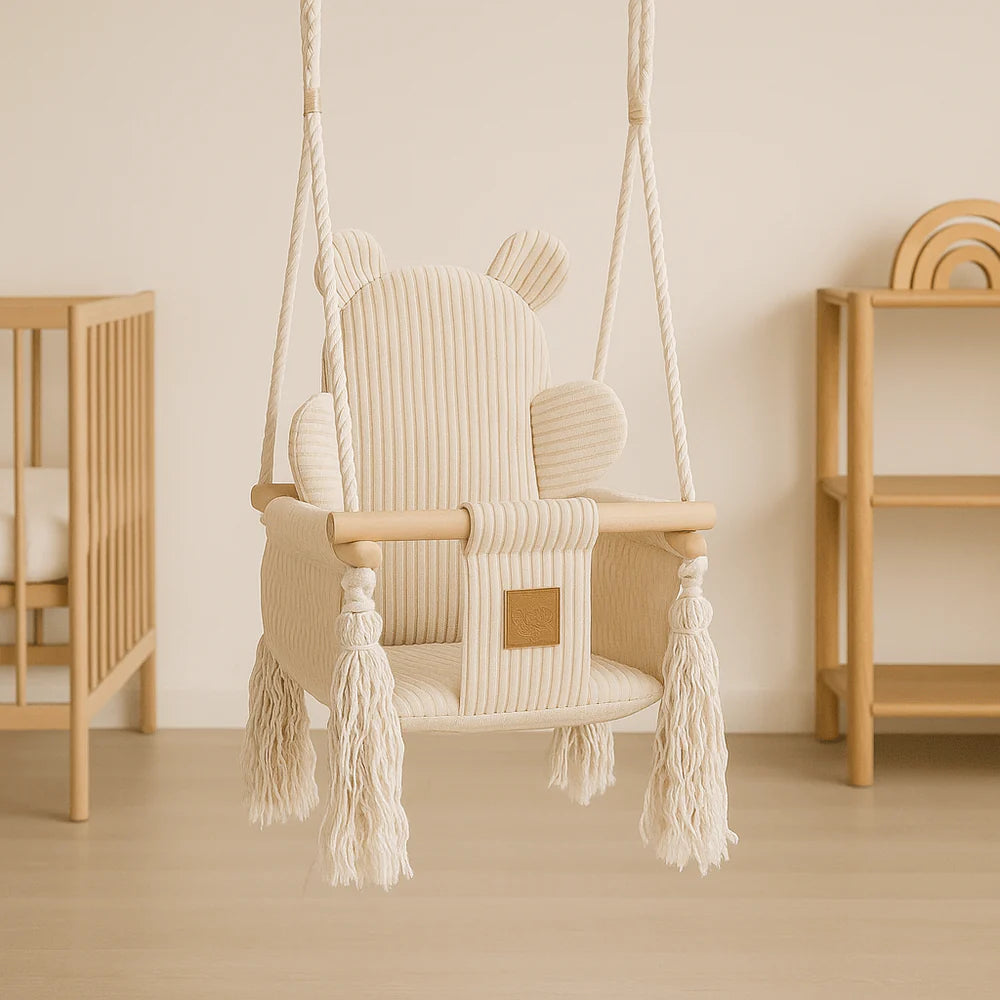Balançoire d'intérieur pour bébé, en velours Corduroy à larges côtes Aesthetic - Ours