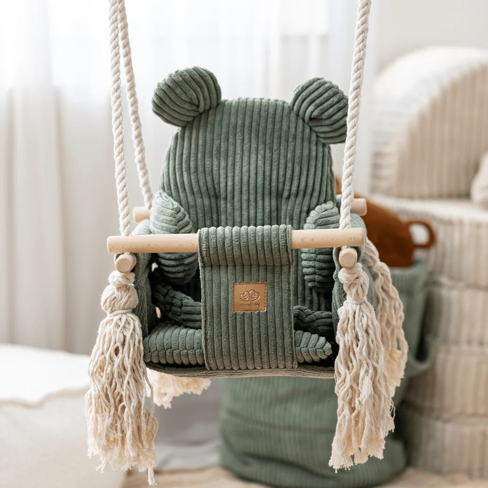 Balançoire d'intérieur pour bébé, en velours Corduroy à larges côtes Aesthetic - Ours