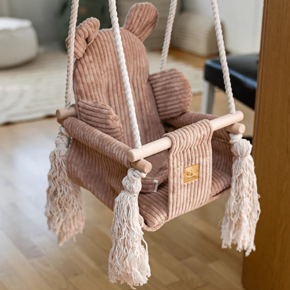 Balançoire d'intérieur pour bébé, en velours Corduroy à larges côtes Aesthetic - Ours