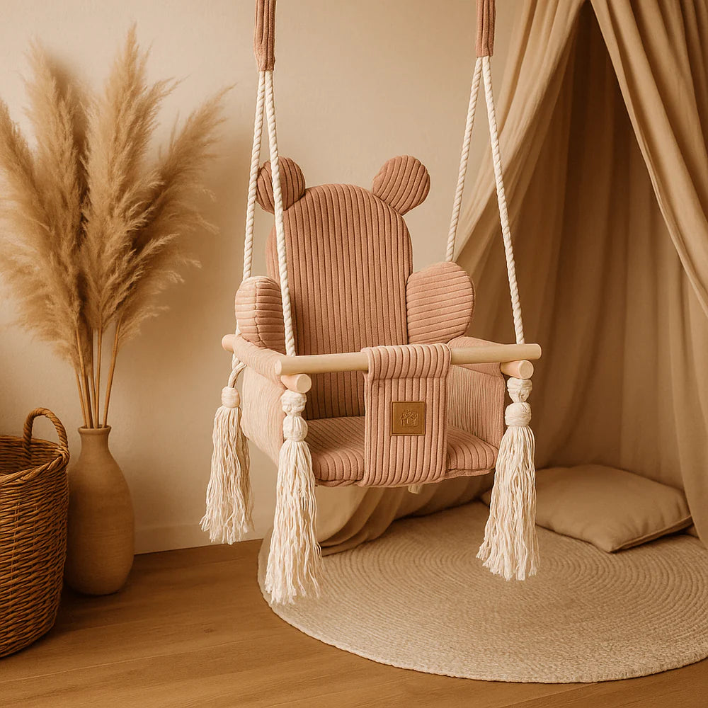 Balançoire d'intérieur pour bébé, en velours Corduroy à larges côtes Aesthetic - Ours