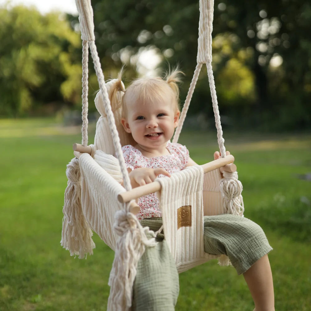 Balançoire d'intérieur pour bébé, en velours Corduroy à larges côtes Aesthetic - Ours