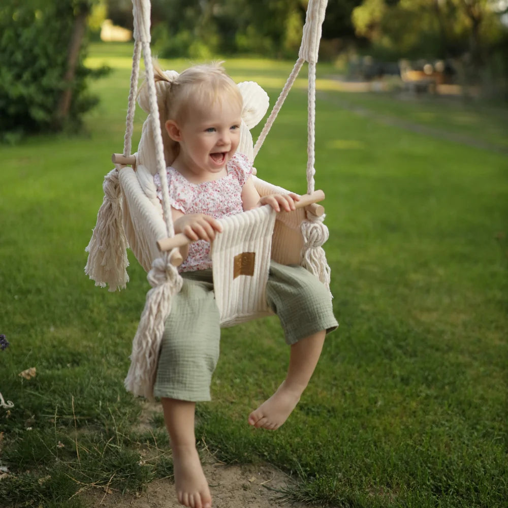 Balançoire d'intérieur pour bébé, en velours Corduroy à larges côtes Aesthetic - Ours