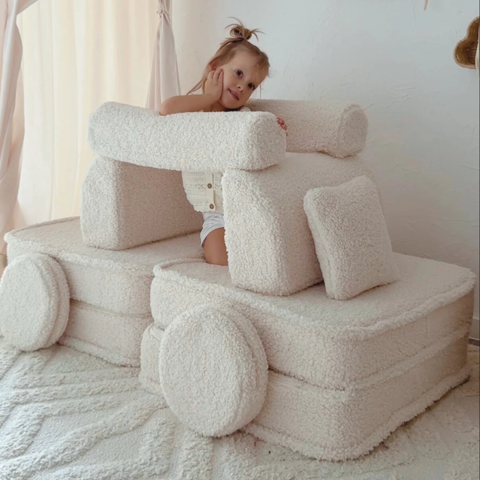 Canapé de jeu modulable Pocket 120cm en peluche Bearly | 10 Pièces