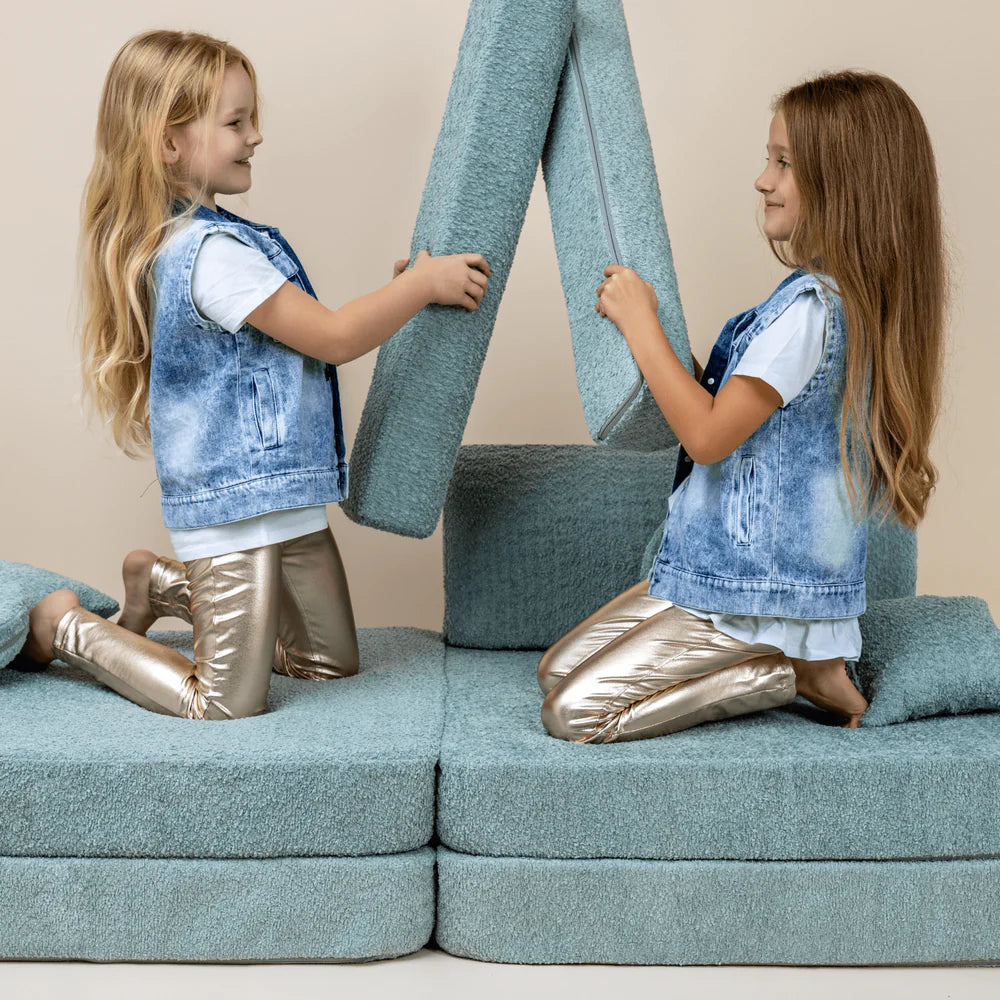 Canapé de jeu modulable Premium 160cm en tissu texturé bouclé | 10 Pièces
