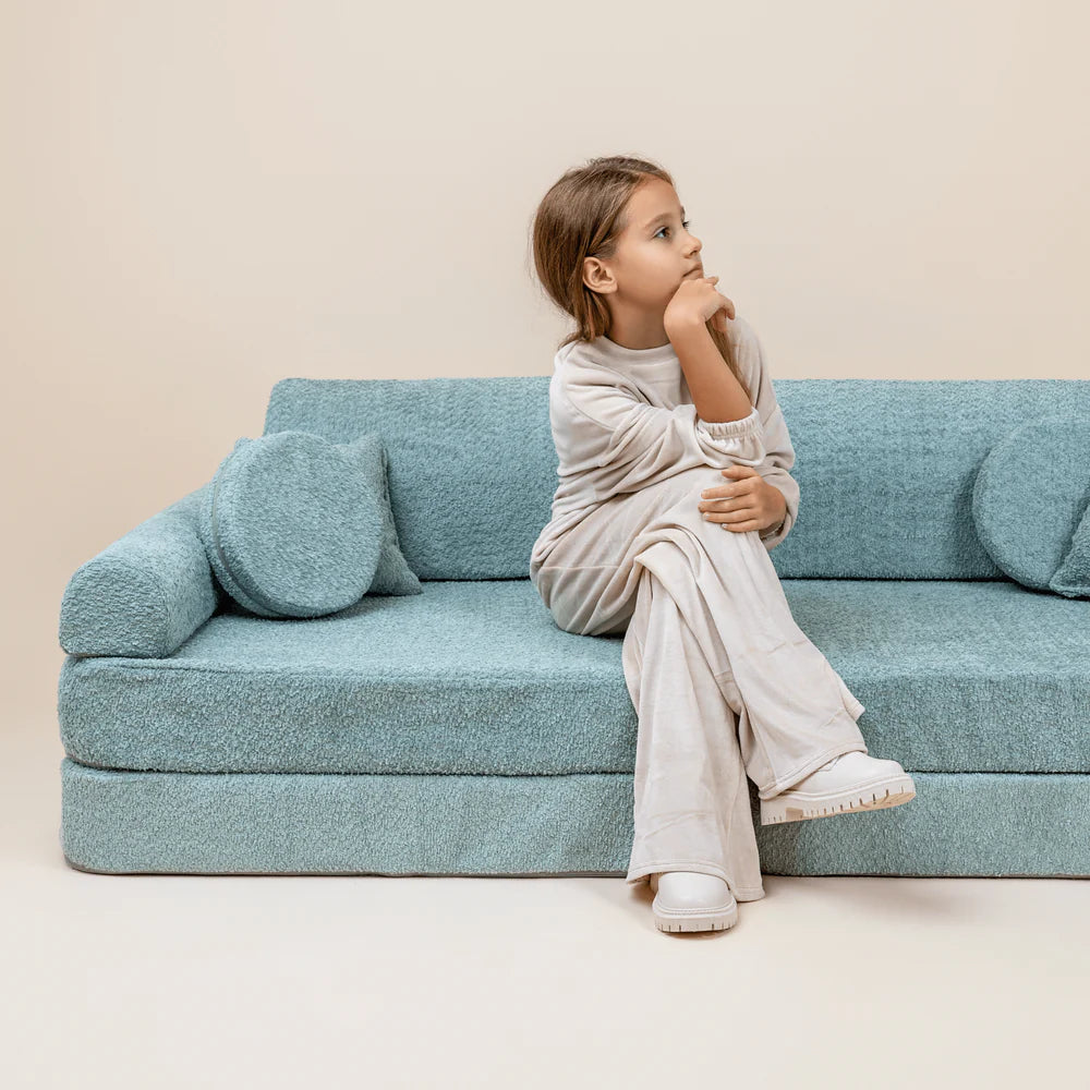 Canapé de jeu modulable Premium 160cm en tissu texturé bouclé | 10 Pièces