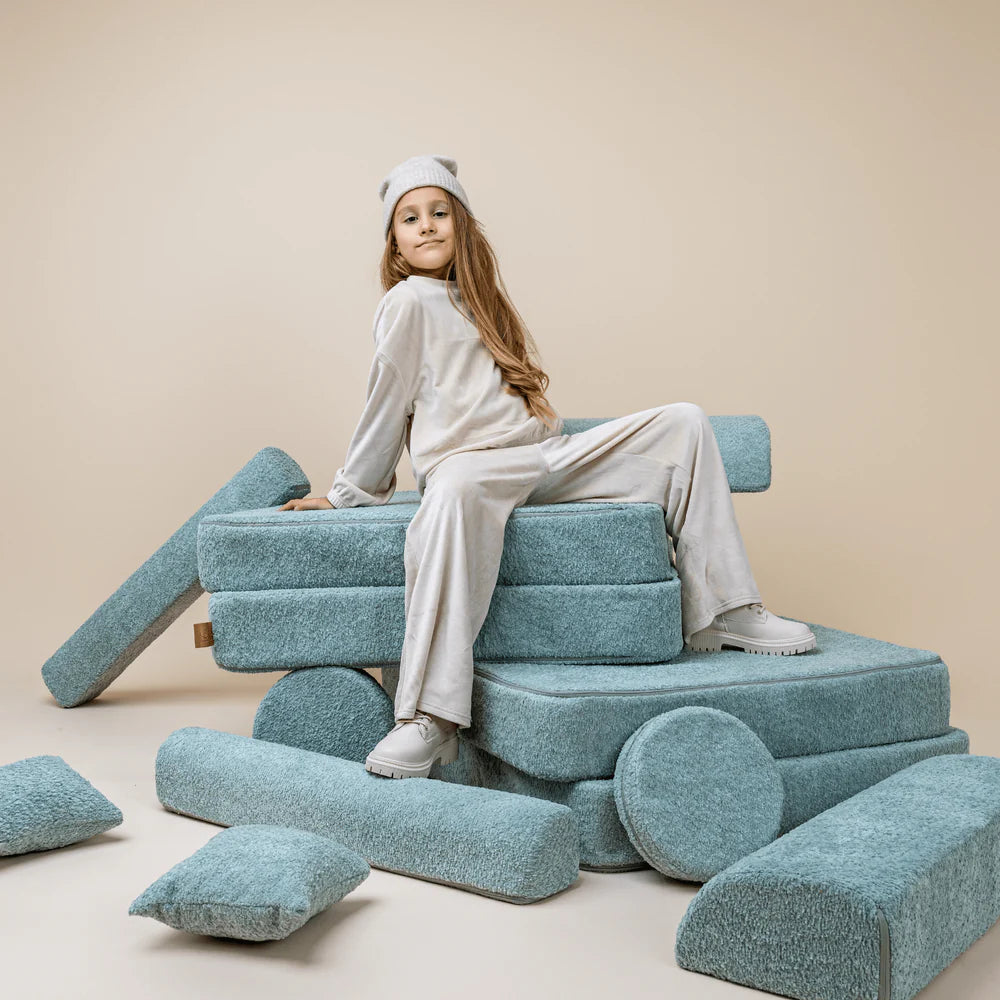 Canapé de jeu modulable Premium 160cm en tissu texturé bouclé | 10 Pièces
