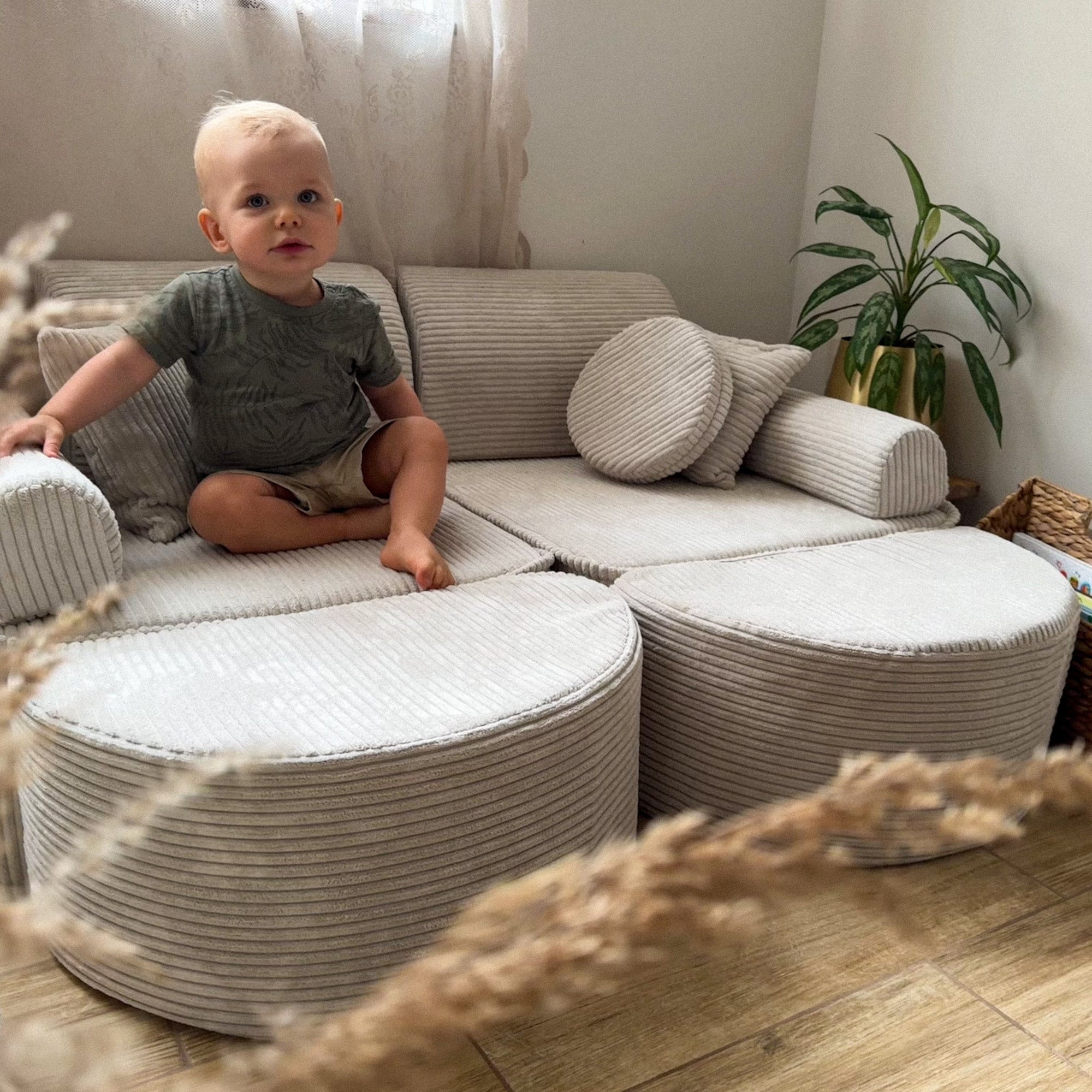 Canapé de jeu modulable Pocket 120cm en velours Corduroy à larges côtes Aesthetic | 12 Pièces